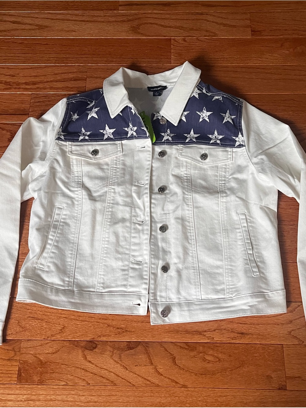 Americana/Flag Denim Jacket with Navy Star Yoke QVC Studio Park Womens